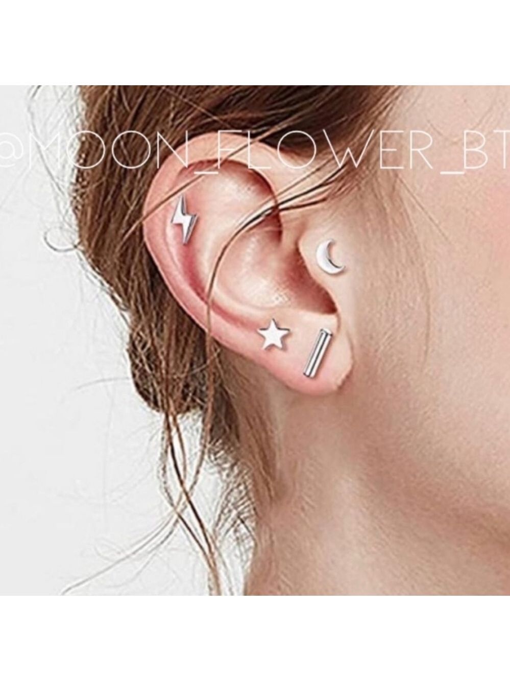 Tiny Silver Lightning Bolt Flat Back Earrings - Picture 2 of 3